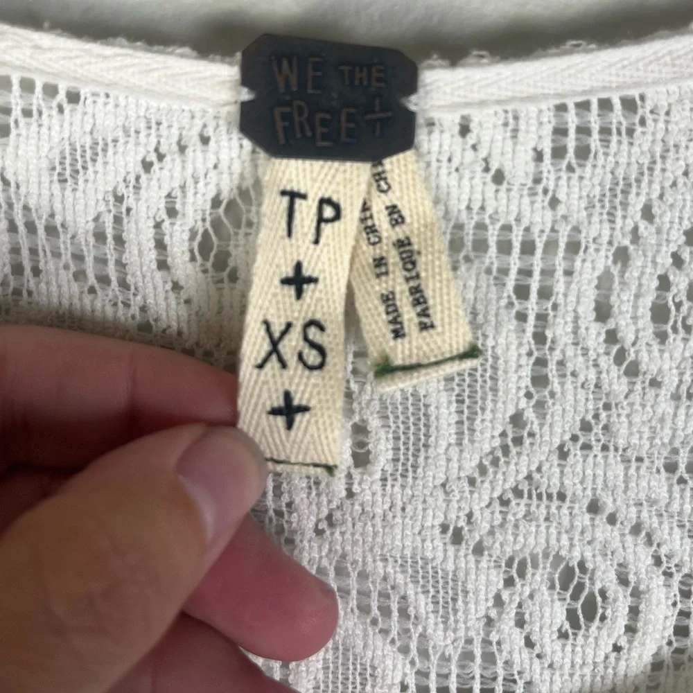Free People We the Free Crop Top Lace Inset White Blue Cotton Size XS NWT